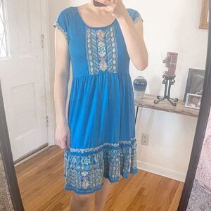 Johnny Was Embroidered Tunic Dress Blue S